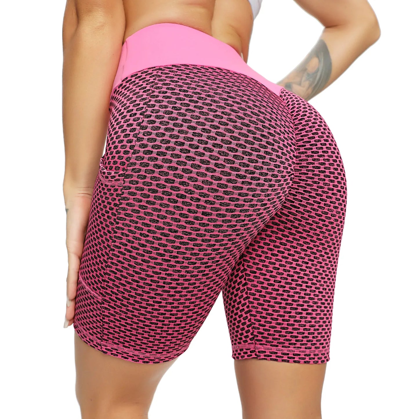 Women Yoga Shorts High Waist Seamless Hip-Up Tight Elastic Sport Shorts Push Up Running Fitness Gym Clothes Leggings with pocket