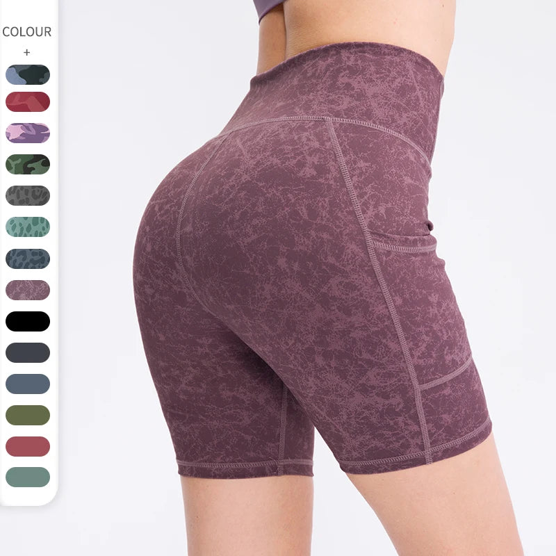 Women's Yoga Shorts with Pocket Running Tights Short High Waist Gym Compression Sport Shorts Yoga Legging Gym Workout Short