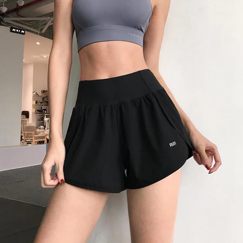 Double Layer High Waist Pocket Yoga Pants Street Wear Casual Pants Summer Ladies Loose Running Sports Shorts Gym Fitness Shorts