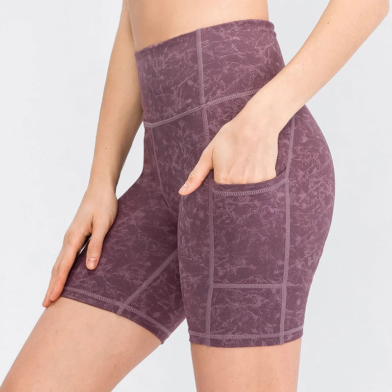 Women's Yoga Shorts with Pocket Running Tights Short High Waist Gym Compression Sport Shorts Yoga Legging Gym Workout Short