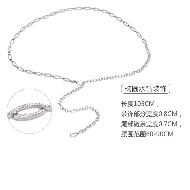 Belt Women's Rhinestone Ornament Chain Waist Chain Accessories with Skirt Dress Waist-Tight Summer Thin and Simple Silver Fancy
