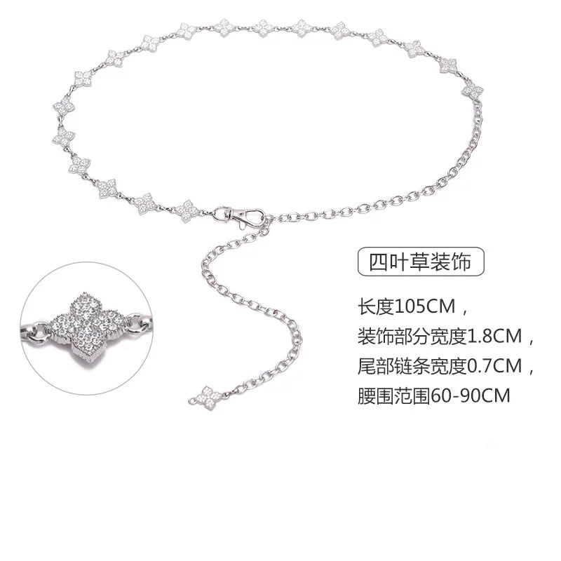 Belt Women's Rhinestone Ornament Chain Waist Chain Accessories with Skirt Dress Waist-Tight Summer Thin and Simple Silver Fancy