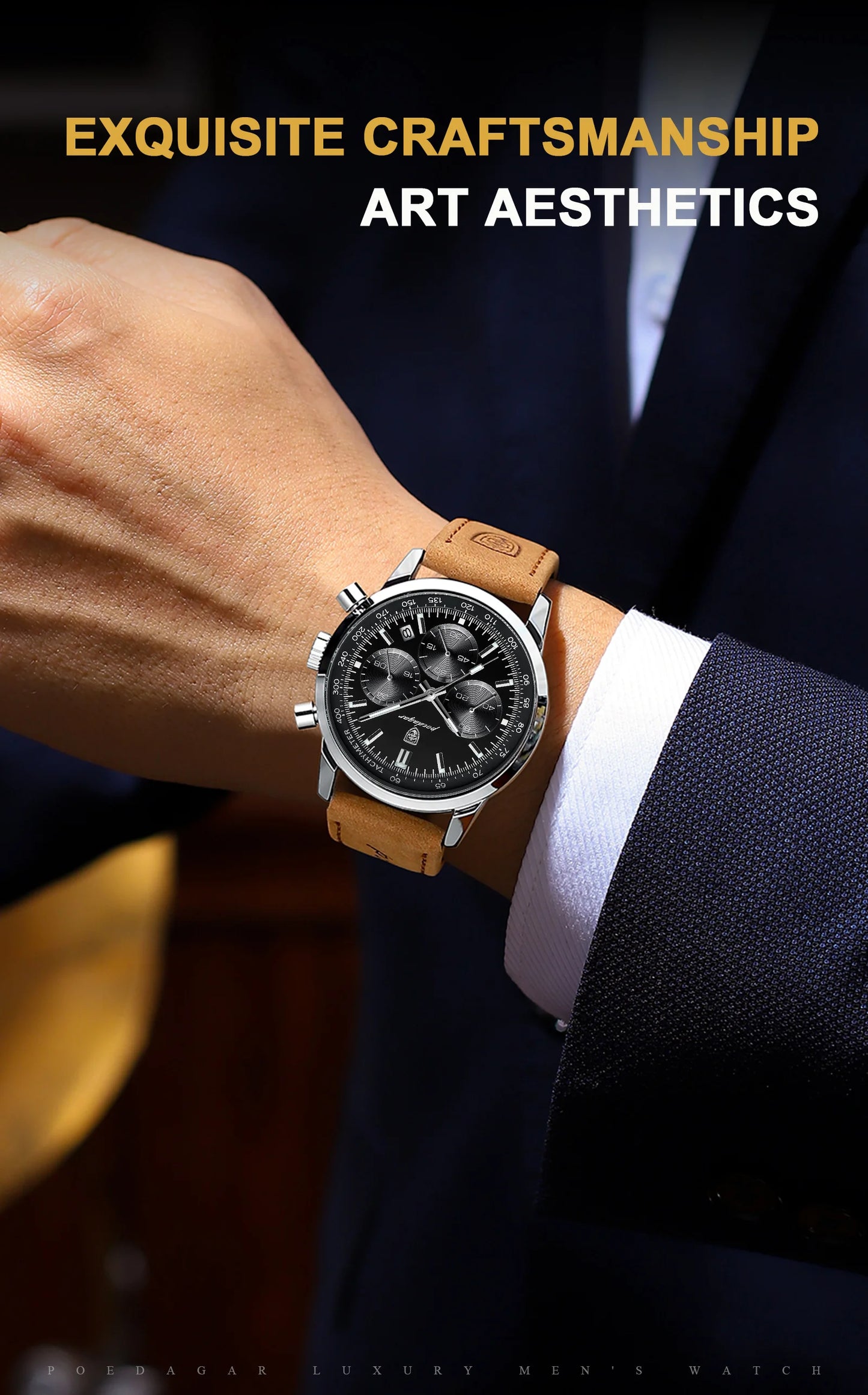 POEDAGAR High Quality Luxury Men Watch Military Waterproof Luminous Chronograph Date Man Wristwatch Leather Quartz Men's Watches