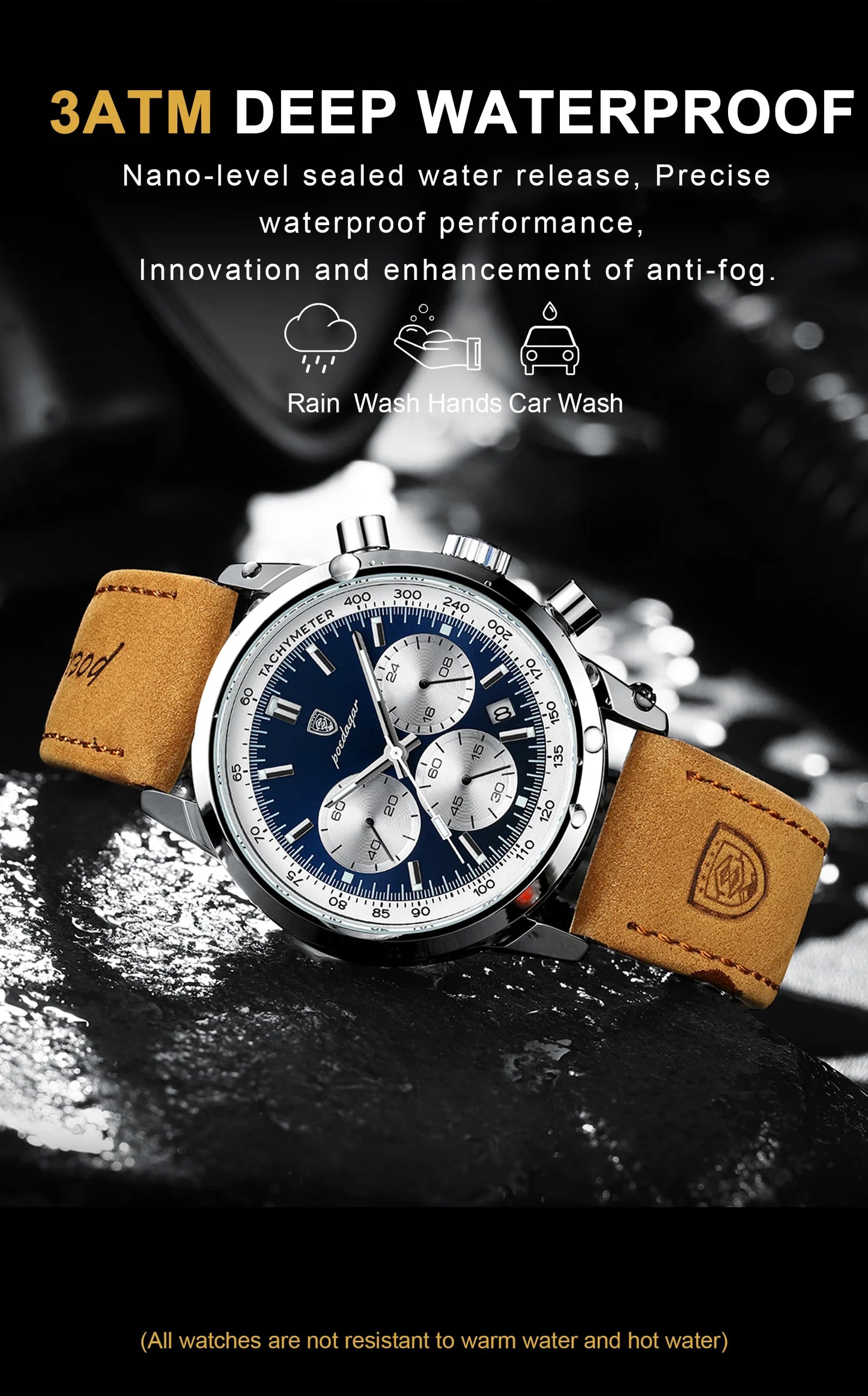 POEDAGAR High Quality Luxury Men Watch Military Waterproof Luminous Chronograph Date Man Wristwatch Leather Quartz Men's Watches
