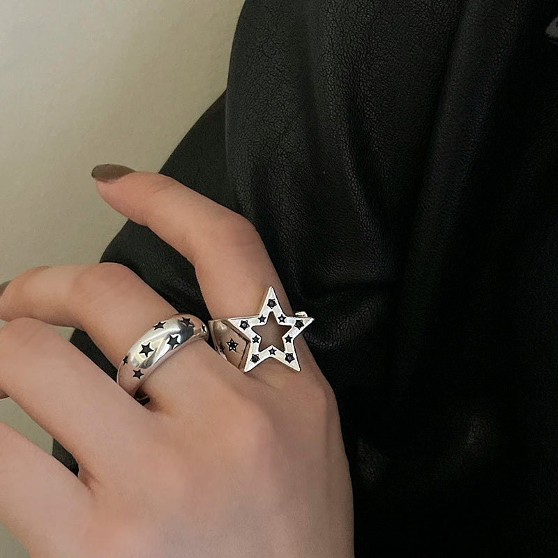 Punk Pentagram Geometric Open Ring For Women Men Gothic Vintage Irregular Star Shape Hollow Rings Y2k Trendy Jewelry Accessories