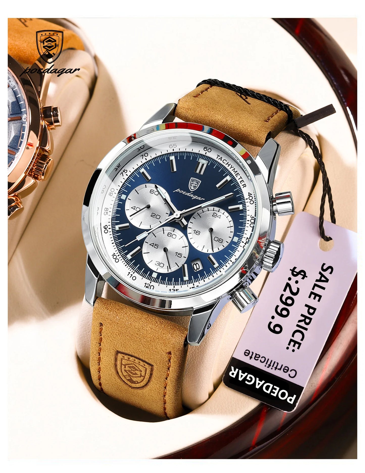 POEDAGAR High Quality Luxury Men Watch Military Waterproof Luminous Chronograph Date Man Wristwatch Leather Quartz Men's Watches