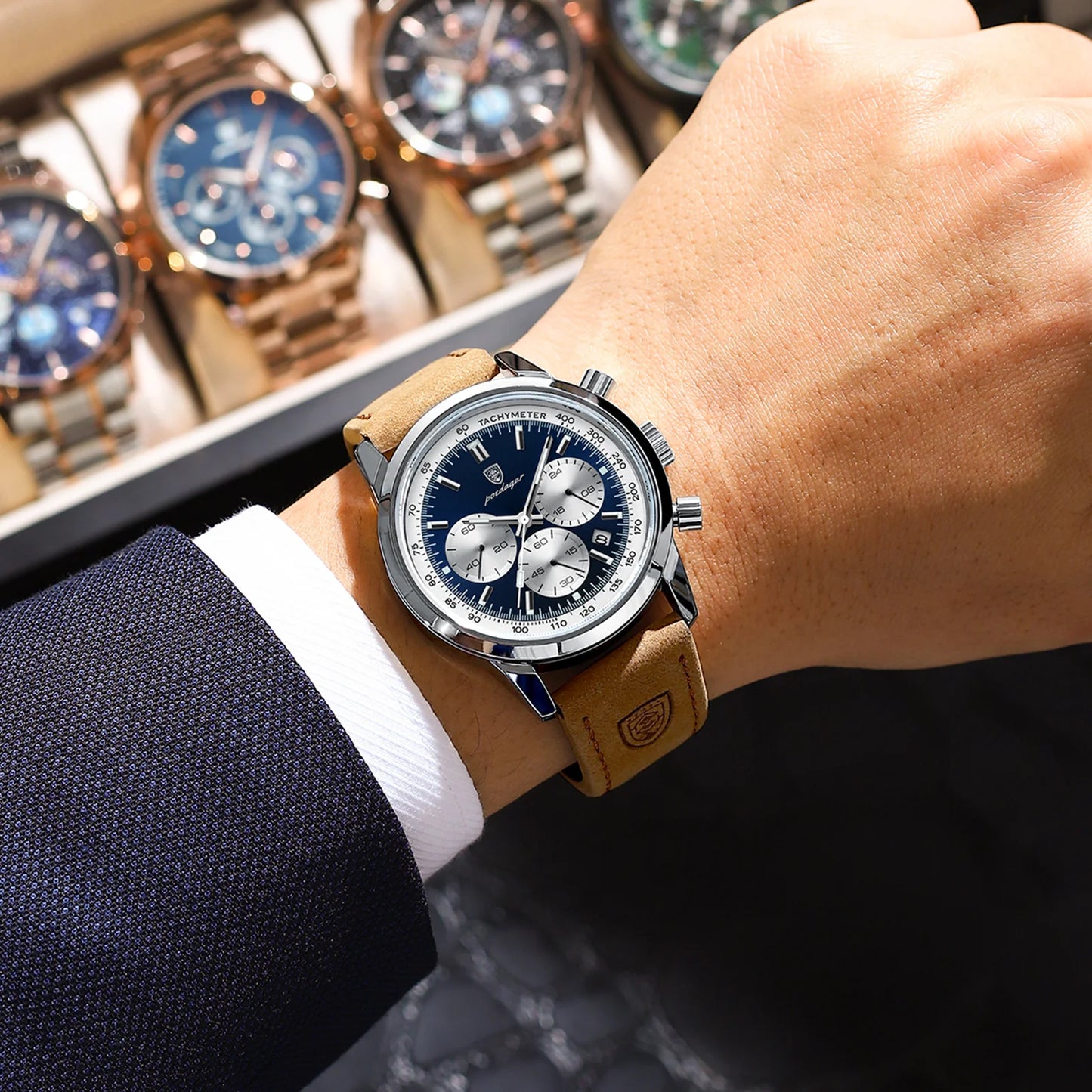 POEDAGAR High Quality Luxury Men Watch Military Waterproof Luminous Chronograph Date Man Wristwatch Leather Quartz Men's Watches