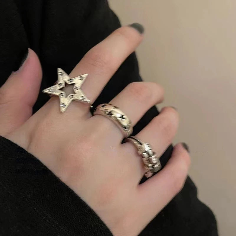 Punk Pentagram Geometric Open Ring For Women Men Gothic Vintage Irregular Star Shape Hollow Rings Y2k Trendy Jewelry Accessories