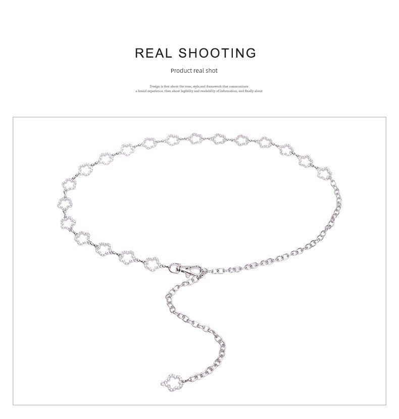 Belt Women's Rhinestone Ornament Chain Waist Chain Accessories with Skirt Dress Waist-Tight Summer Thin and Simple Silver Fancy