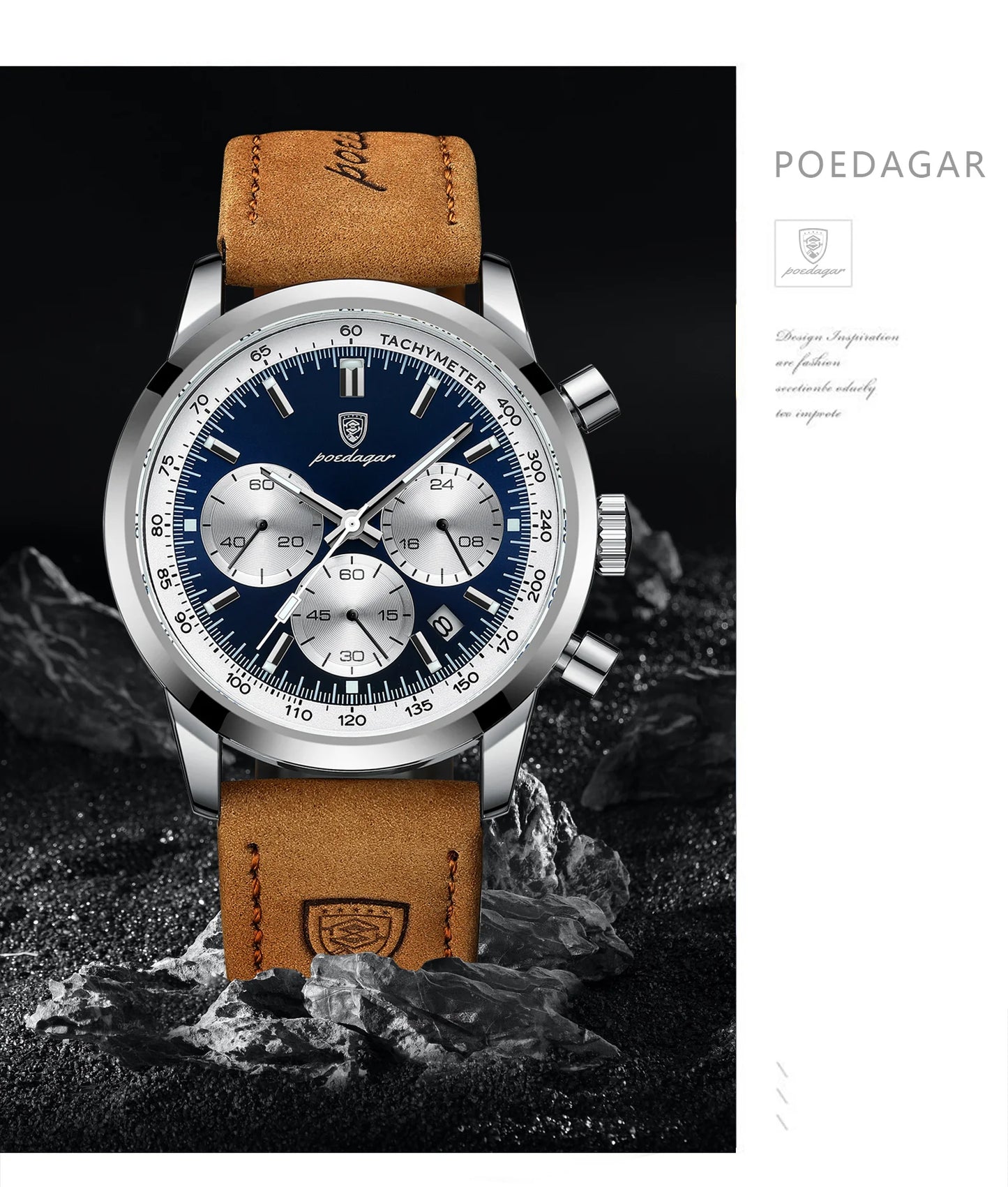 POEDAGAR High Quality Luxury Men Watch Military Waterproof Luminous Chronograph Date Man Wristwatch Leather Quartz Men's Watches