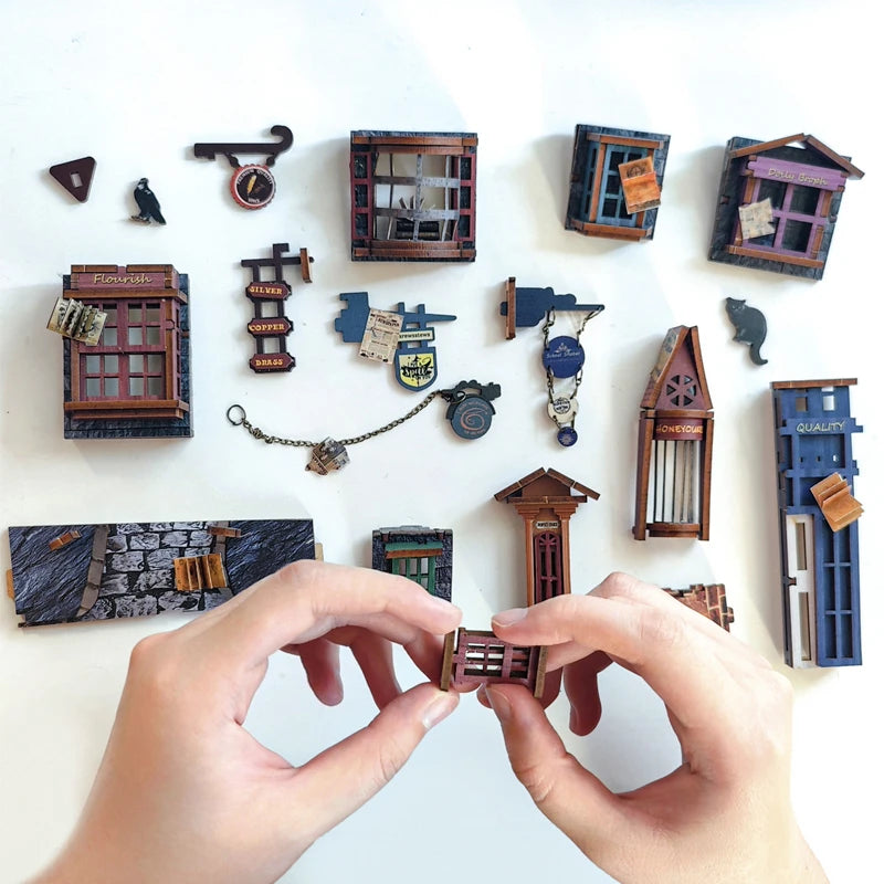 NEW Retro DIY Wooden Book Nook Shelf Insert Miniature Kits Magic Night Alley Bookshelf Home Decoration For Adult Handmade Gifts