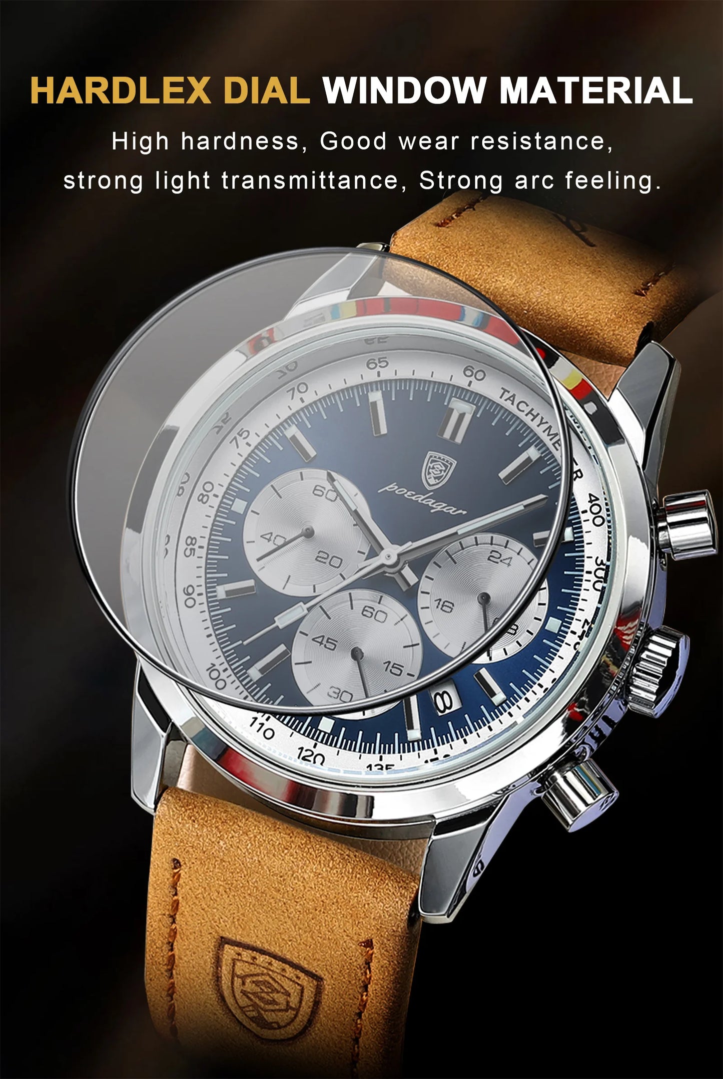 POEDAGAR High Quality Luxury Men Watch Military Waterproof Luminous Chronograph Date Man Wristwatch Leather Quartz Men's Watches
