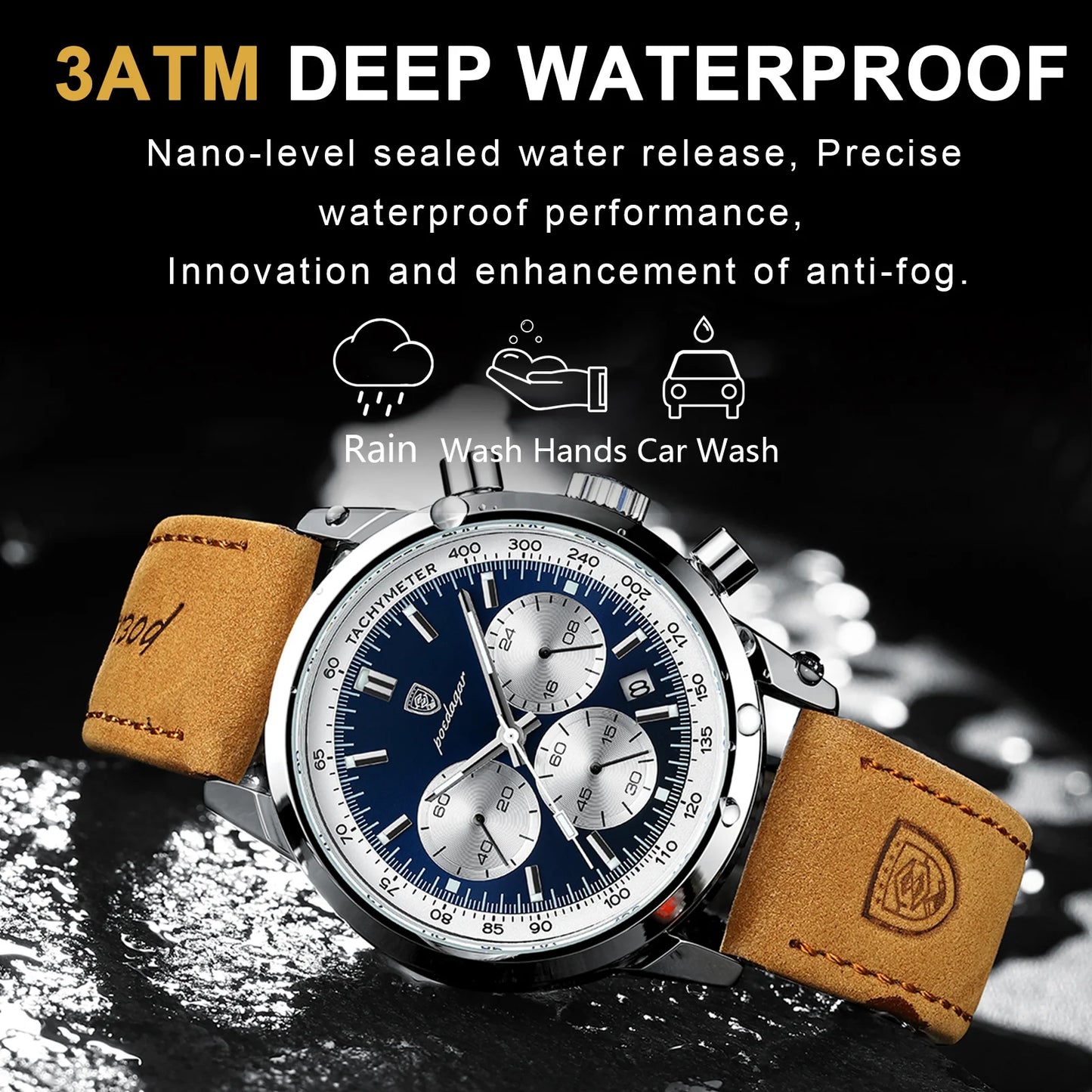 POEDAGAR High Quality Luxury Men Watch Military Waterproof Luminous Chronograph Date Man Wristwatch Leather Quartz Men's Watches