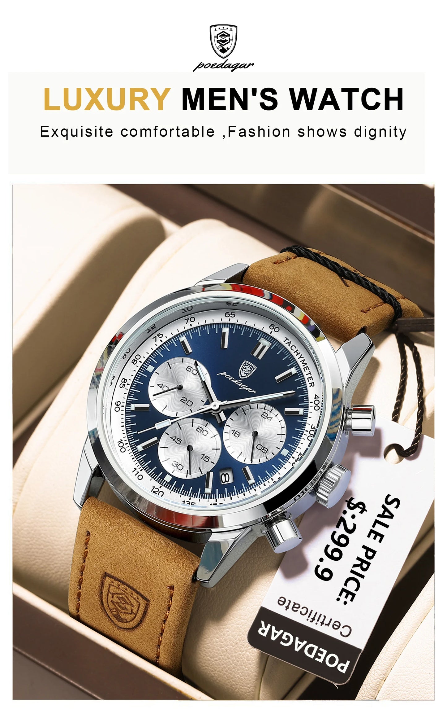 POEDAGAR High Quality Luxury Men Watch Military Waterproof Luminous Chronograph Date Man Wristwatch Leather Quartz Men's Watches