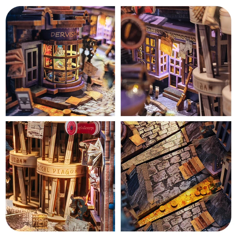 NEW Retro DIY Wooden Book Nook Shelf Insert Miniature Kits Magic Night Alley Bookshelf Home Decoration For Adult Handmade Gifts