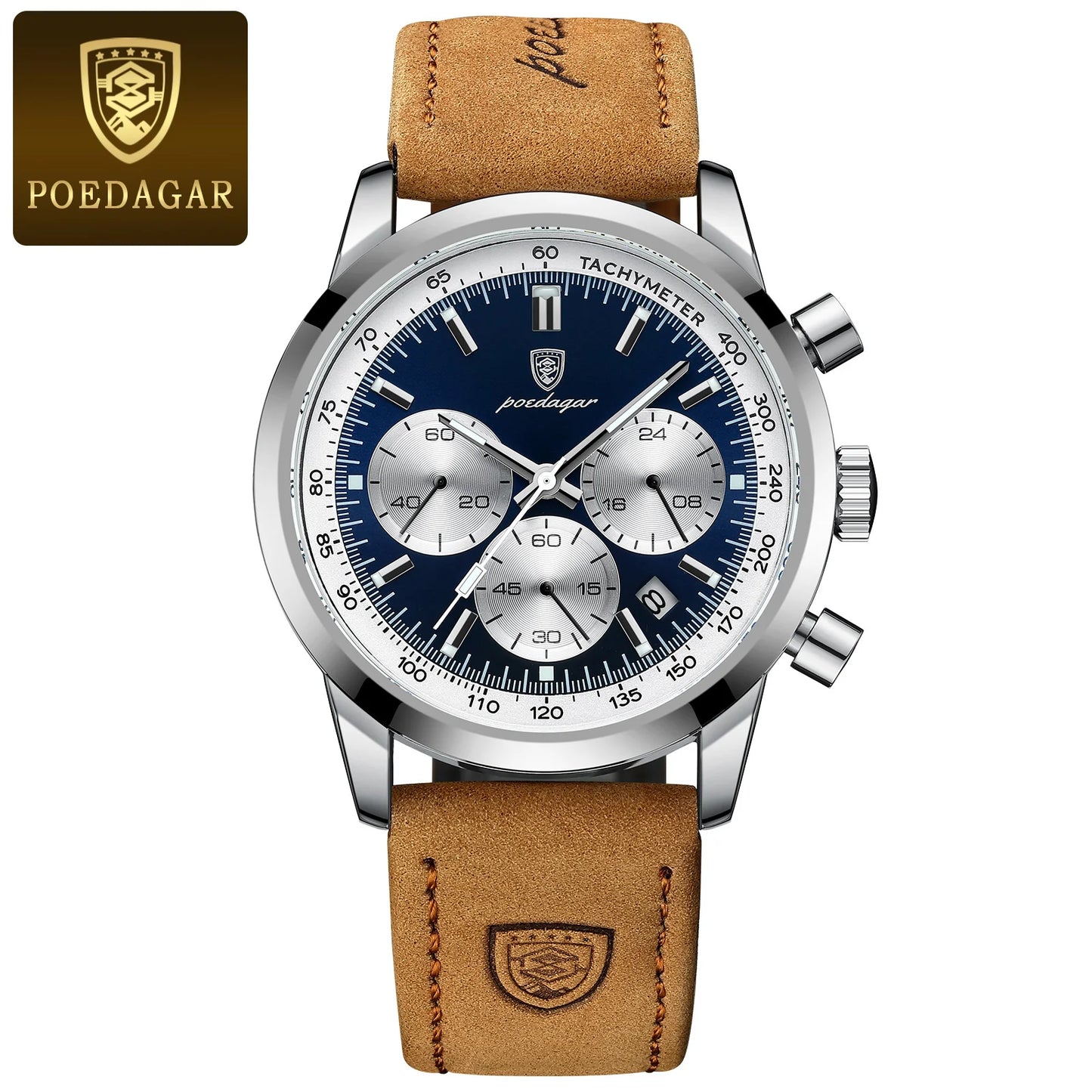 POEDAGAR High Quality Luxury Men Watch Military Waterproof Luminous Chronograph Date Man Wristwatch Leather Quartz Men's Watches