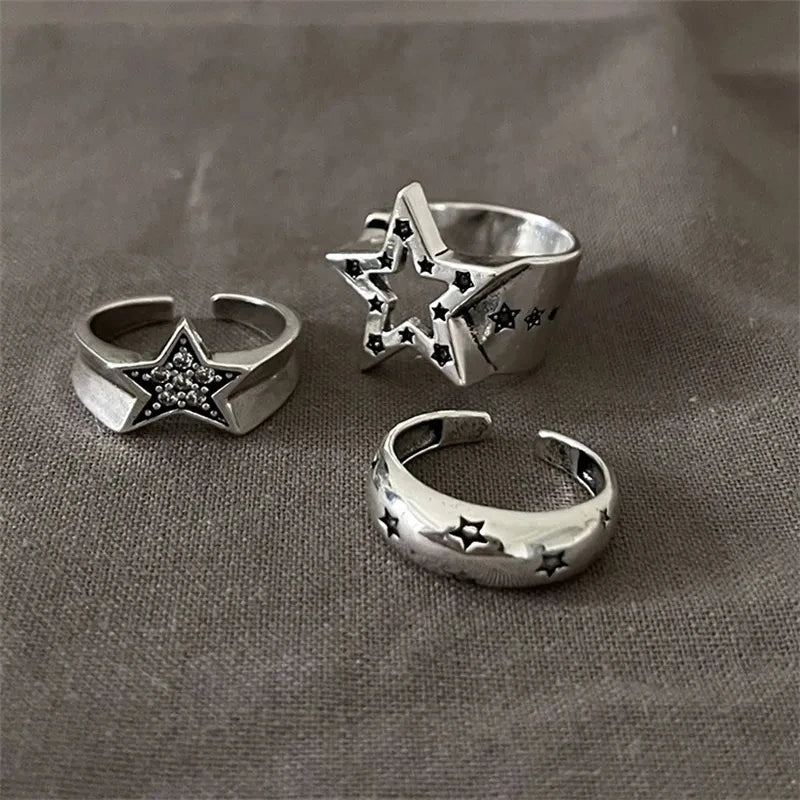 Punk Pentagram Geometric Open Ring For Women Men Gothic Vintage Irregular Star Shape Hollow Rings Y2k Trendy Jewelry Accessories