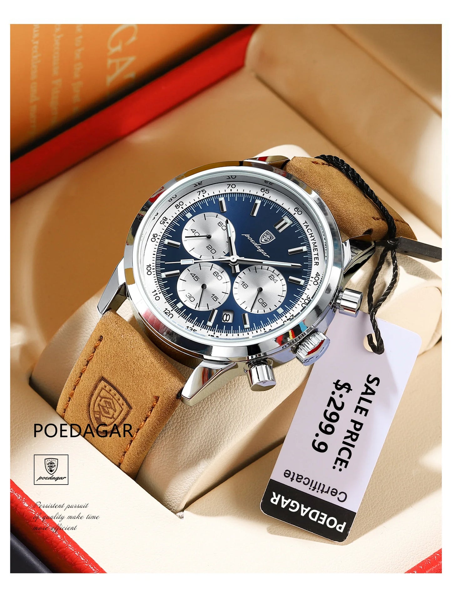 POEDAGAR High Quality Luxury Men Watch Military Waterproof Luminous Chronograph Date Man Wristwatch Leather Quartz Men's Watches