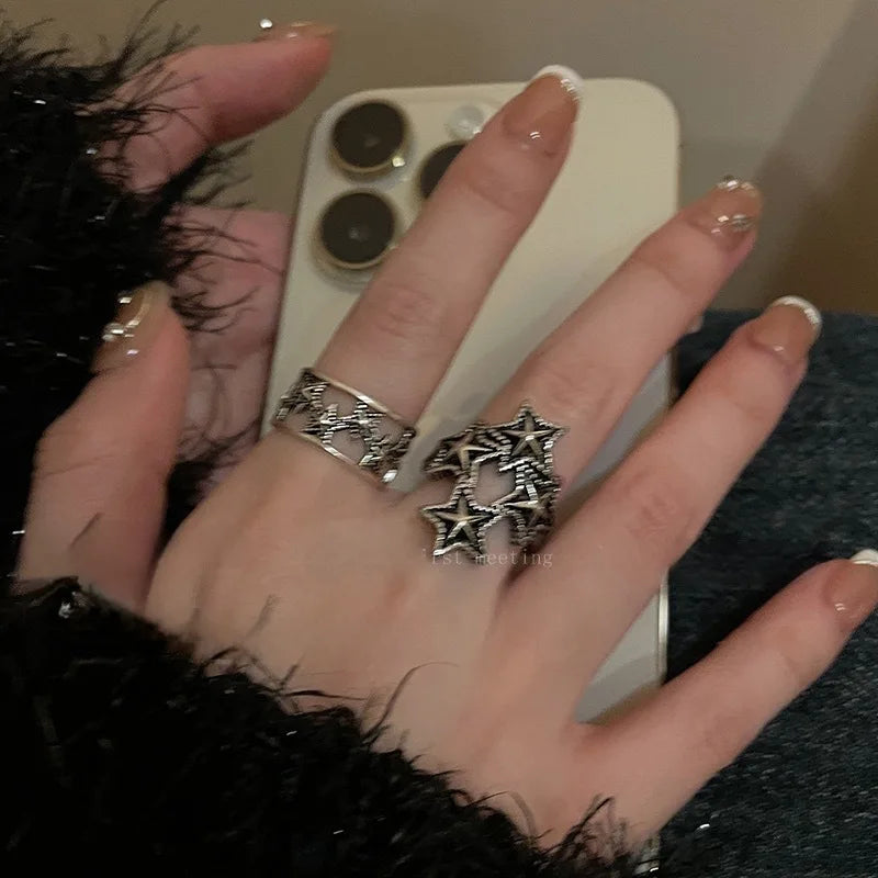 Punk Pentagram Geometric Open Ring For Women Men Gothic Vintage Irregular Star Shape Hollow Rings Y2k Trendy Jewelry Accessories