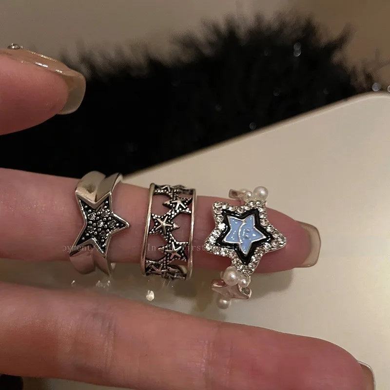 Punk Pentagram Geometric Open Ring For Women Men Gothic Vintage Irregular Star Shape Hollow Rings Y2k Trendy Jewelry Accessories