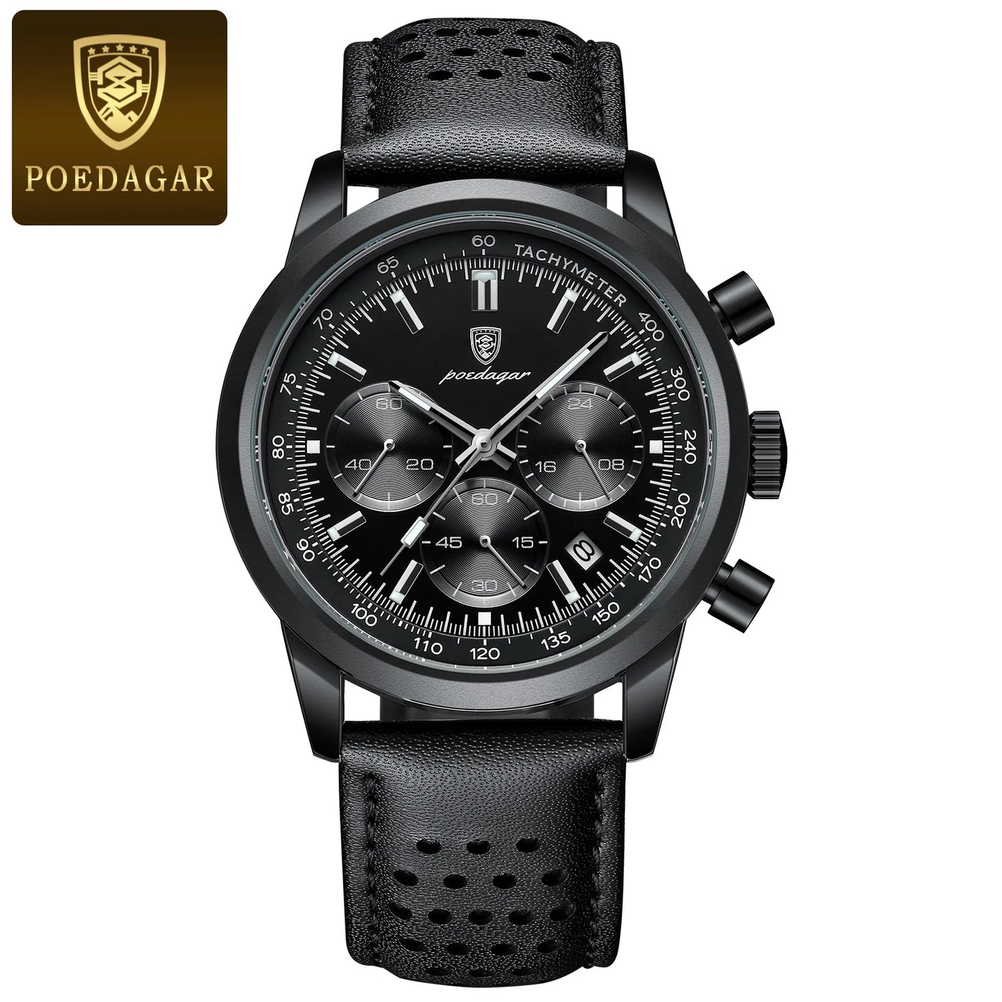 POEDAGAR High Quality Luxury Men Watch Military Waterproof Luminous Chronograph Date Man Wristwatch Leather Quartz Men's Watches