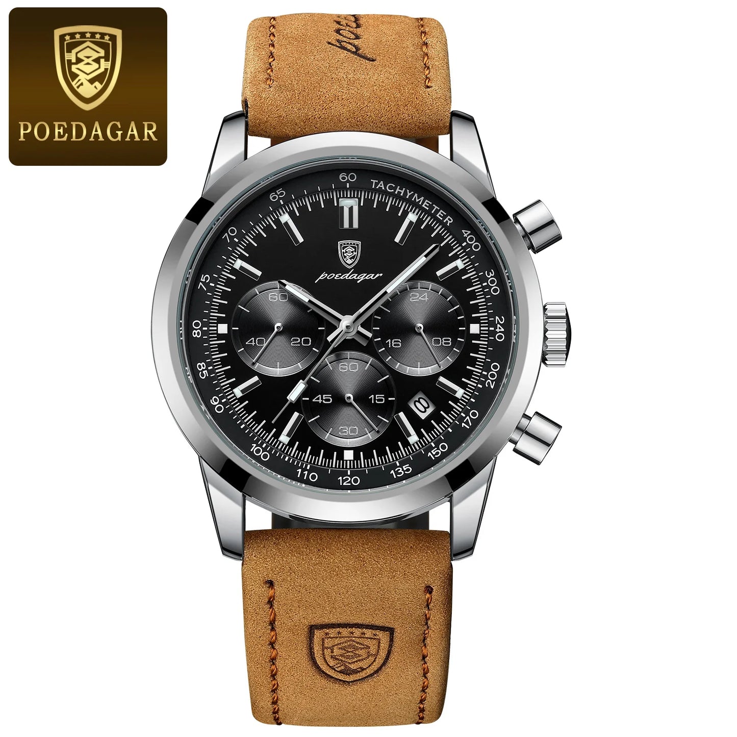 POEDAGAR High Quality Luxury Men Watch Military Waterproof Luminous Chronograph Date Man Wristwatch Leather Quartz Men's Watches