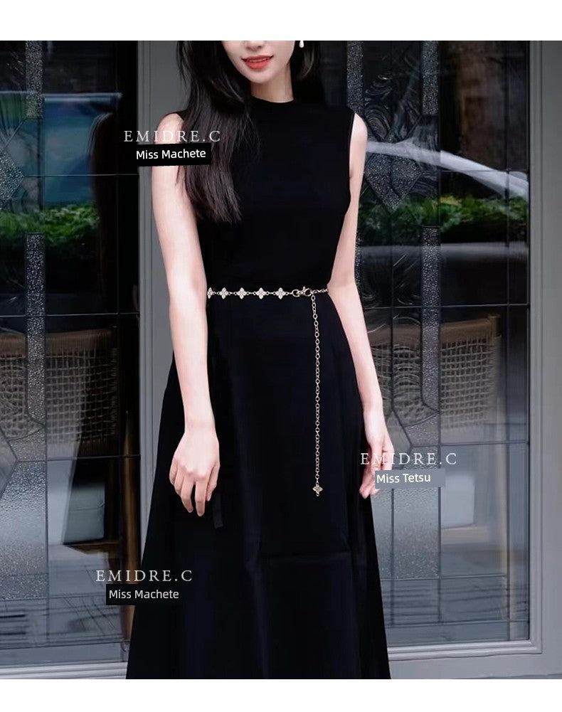 Belt Women's Rhinestone Ornament Chain Waist Chain Accessories with Skirt Dress Waist-Tight Summer Thin and Simple Silver Fancy