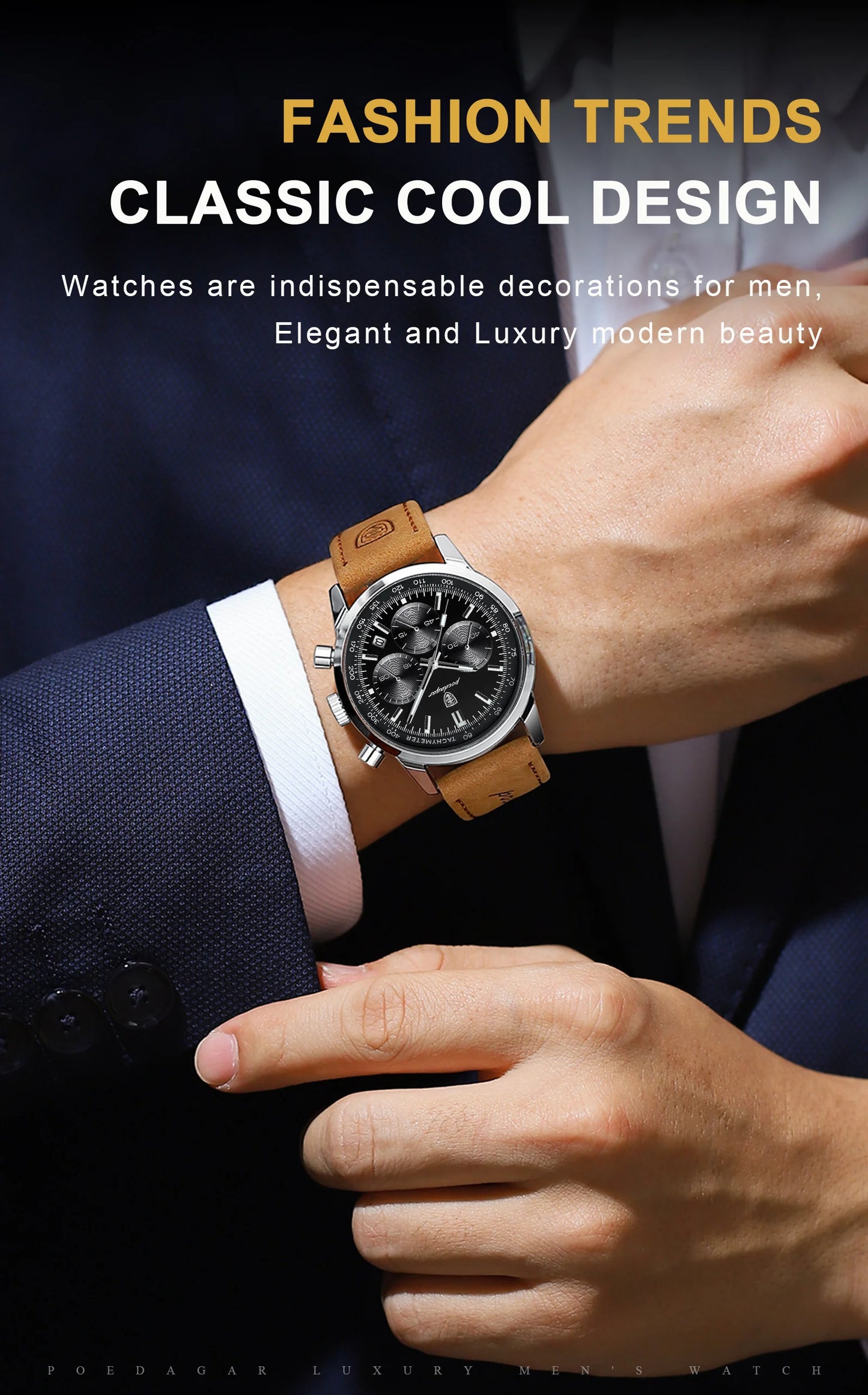 POEDAGAR High Quality Luxury Men Watch Military Waterproof Luminous Chronograph Date Man Wristwatch Leather Quartz Men's Watches