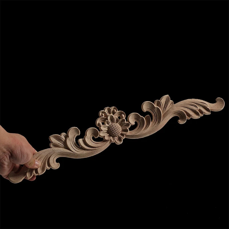 Unpainted Exquisite Classical Wood Decal Onlay Wood Applique Mouldings Floral Corner Wooden Furniture Decoration Accessories