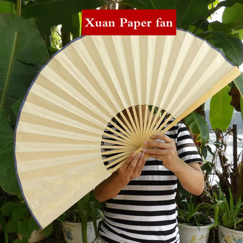 Large Blank Golden Foils Xuan Paper Fan Retro Wall Mount Painting Calligraphy DIY Paper Fan Oversize Home Decorative Folding Fan