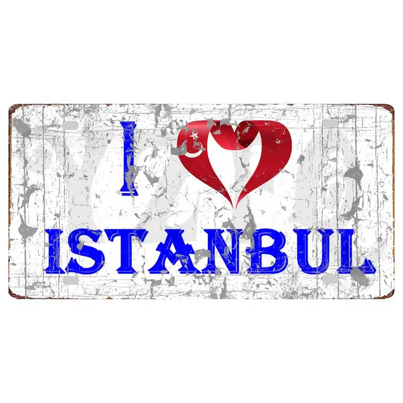 【YZFQ 】Istanbul Turkey Travel City Metal Sign Poster Plate For Wall Restaurant Bar Craft Home Decor 30X15CM DC-1612A