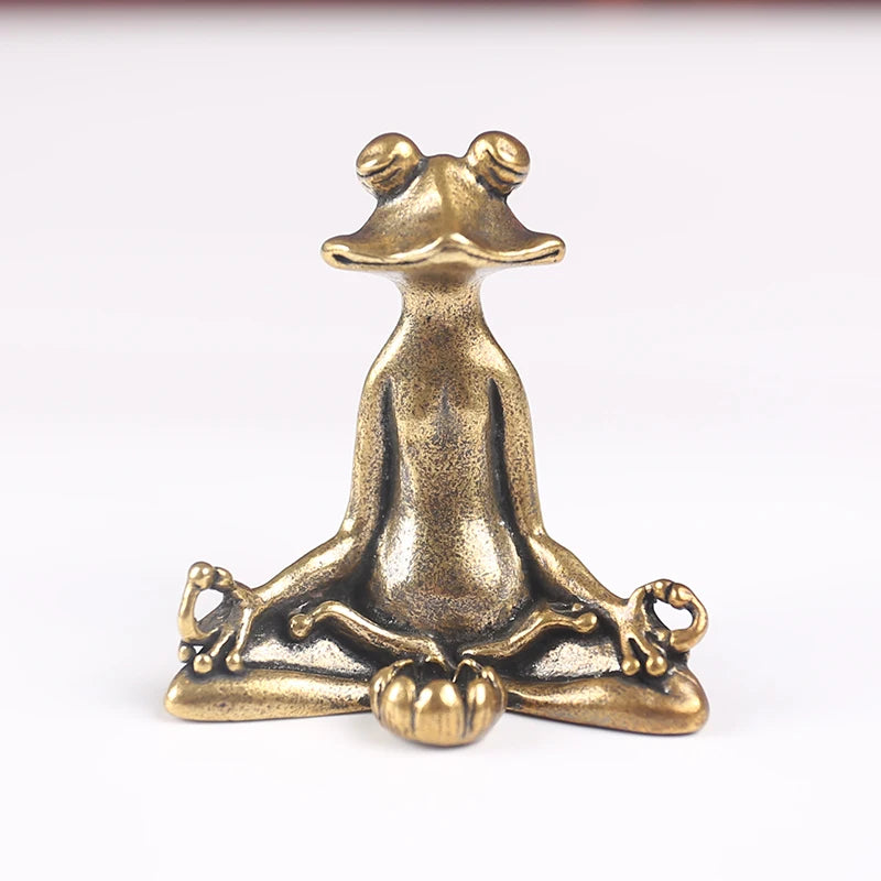 Retro Brass Meditate Zen Buddhism Frog Statue Small Ornament Copper Animal Sculpture Incense Burner Home Desk Decoration Tea Pet