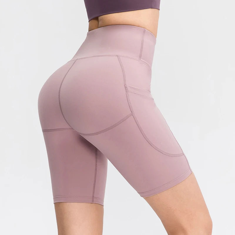 Women Gym shorts High Waist  Seamless Yoga Shorts With Pocket Cycling Sports Leggings Running Workout Fitness Short Pant