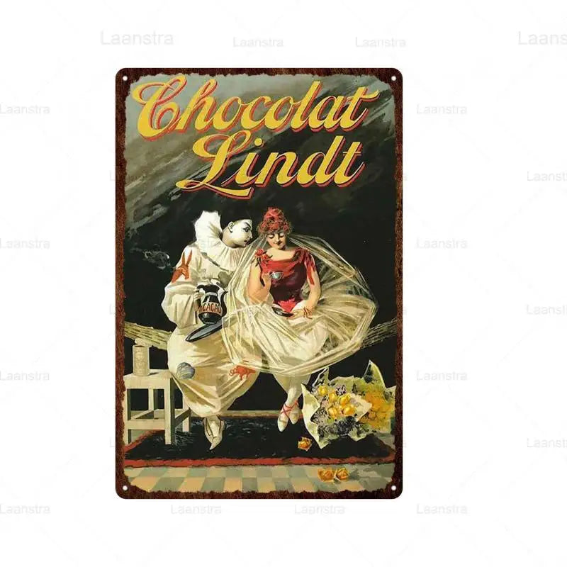 Retro Tin Sign Metal Plate Switzerland Chocolate Milka Suchard Lindt Children Painting Candy Wall Art Decor Iron Sheet Metal