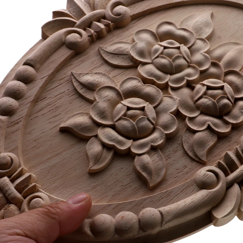 1Pc Unique Natural Floral Wood Carved Wooden Figurines Crafts Corner Appliques Frame Wall Door Furniture Woodcarving Decorative