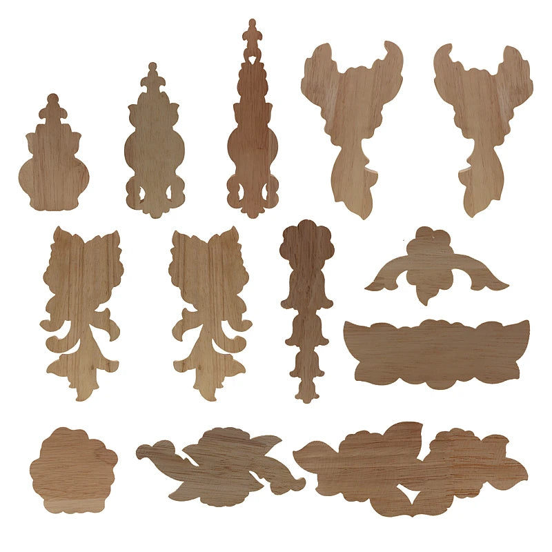 VZLX New Flower Wood Carving Natural Wood Appliques for Furniture Cabinet Unpainted Wooden Mouldings Decal Decorative Figurine