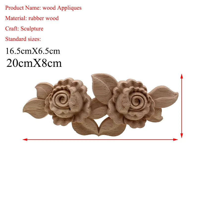 VZLX New Flower Wood Carving Natural Wood Appliques for Furniture Cabinet Unpainted Wooden Mouldings Decal Decorative Figurine