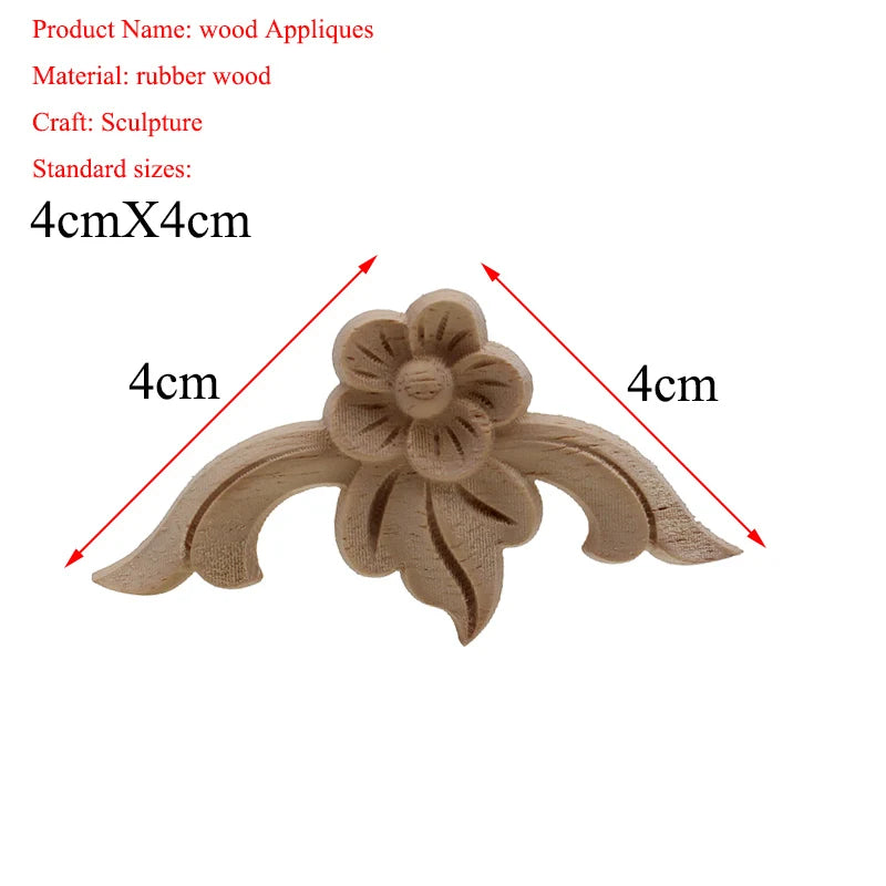 VZLX New Flower Wood Carving Natural Wood Appliques for Furniture Cabinet Unpainted Wooden Mouldings Decal Decorative Figurine