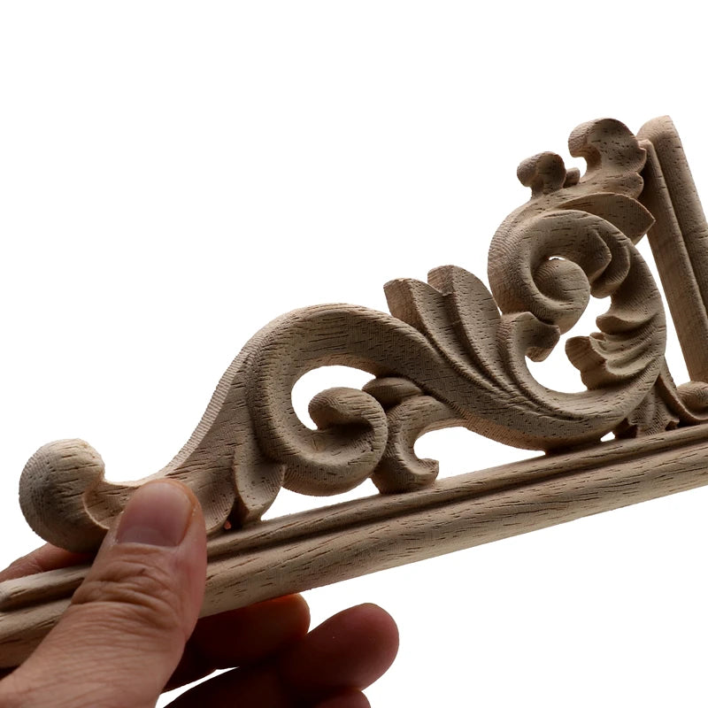 1Pc Unique Natural Floral Wood Carved Wooden Figurines Crafts Corner Appliques Frame Wall Door Furniture Woodcarving Decorative