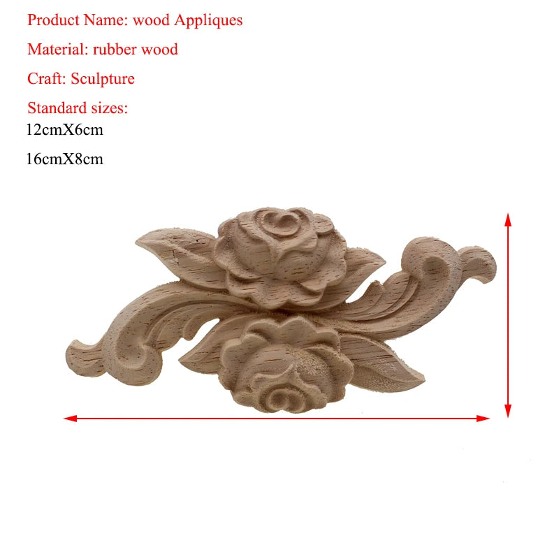 VZLX New Flower Wood Carving Natural Wood Appliques for Furniture Cabinet Unpainted Wooden Mouldings Decal Decorative Figurine