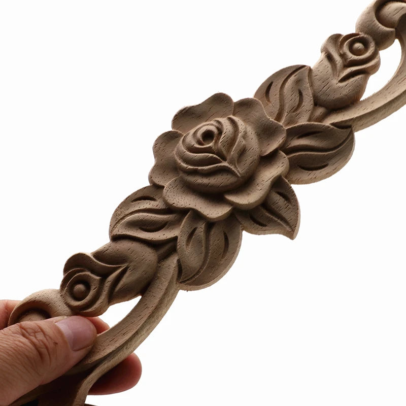 1Pc Unique Natural Floral Wood Carved Wooden Figurines Crafts Corner Appliques Frame Wall Door Furniture Woodcarving Decorative