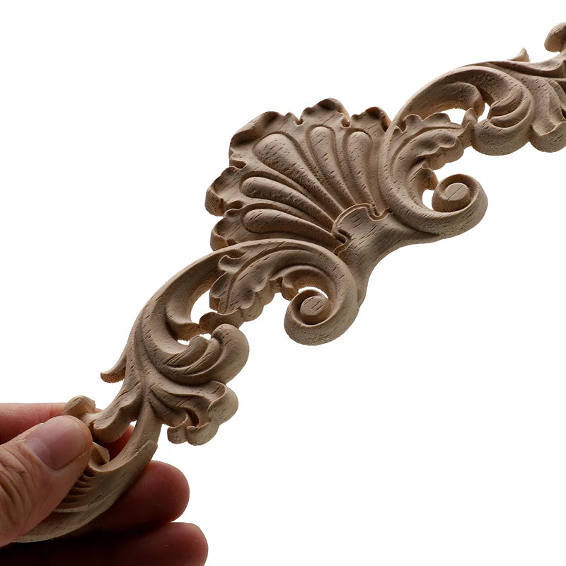 1Pc Unique Natural Floral Wood Carved Wooden Figurines Crafts Corner Appliques Frame Wall Door Furniture Woodcarving Decorative