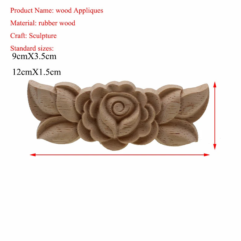 VZLX New Flower Wood Carving Natural Wood Appliques for Furniture Cabinet Unpainted Wooden Mouldings Decal Decorative Figurine