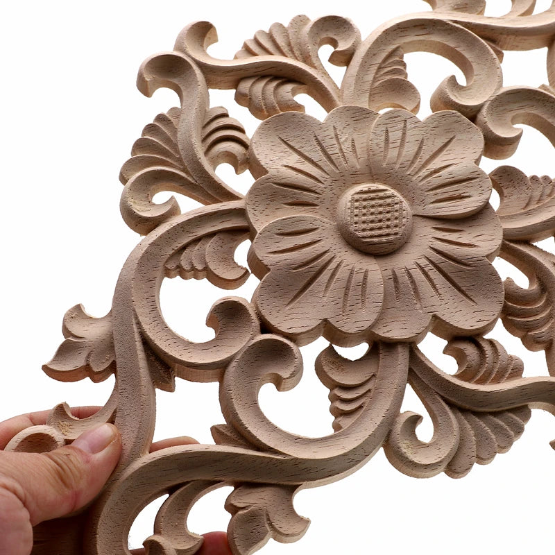 1Pc Unique Natural Floral Wood Carved Wooden Figurines Crafts Corner Appliques Frame Wall Door Furniture Woodcarving Decorative