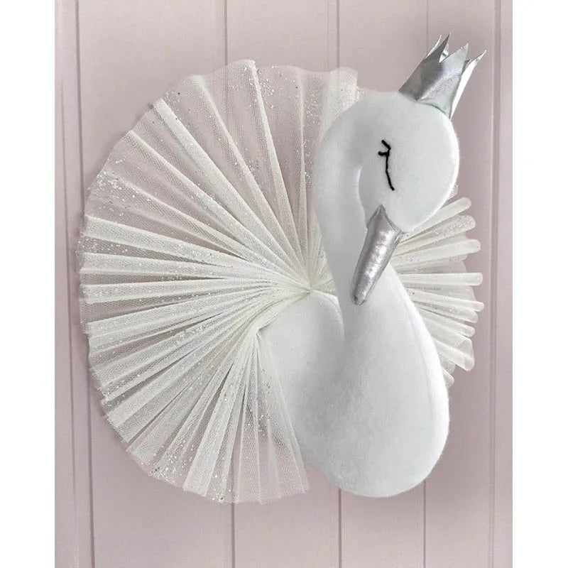 Swan Doll Stuffed Toys Wall Art Decor Golden Crown 3D Swan Wall Hanging Girl Bedroom Decoration Wedding Birthday Party Supplies