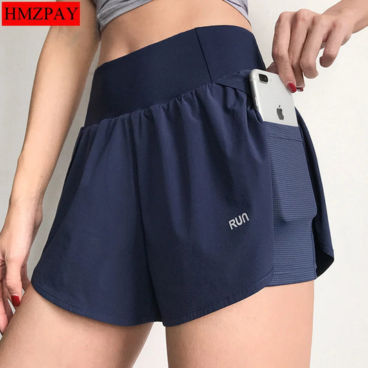 Double Layer High Waist Pocket Yoga Pants Street Wear Casual Pants Summer Ladies Loose Running Sports Shorts Gym Fitness Shorts