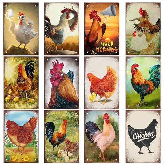 Chicken Vintage Poster Metal Tin Signs Plate Rooster Hen Egg Retro Plaque Farm Home Wall Decor 20x30cm