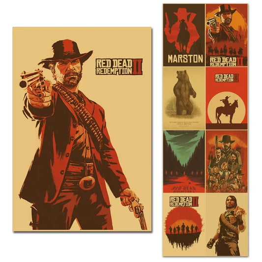 Red Dead Redemption 2 Game Poster Home Decor 30x45cm Retro Big KraftpaperStyle Wall Posters Vintage Internet Cafe Bar Decoration