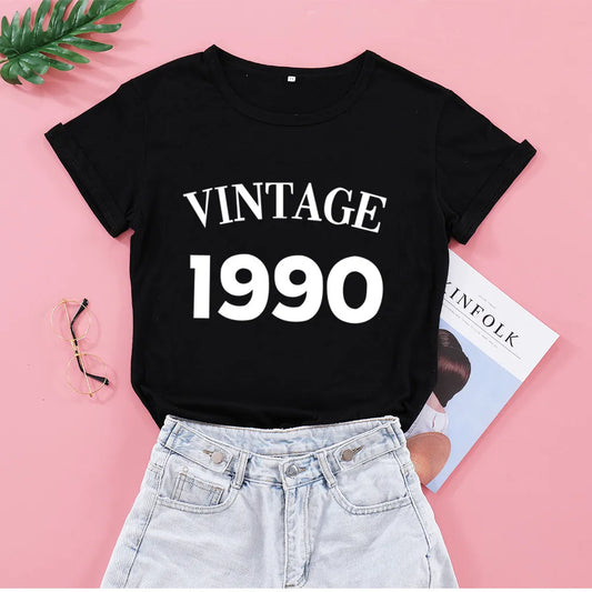 Vintage 1990 Birthday Party Tshirt Streetwear 31th T Shirt Women Plus Size Cotton Lady Clothes Fashion O Neck Short Sleeve Tees