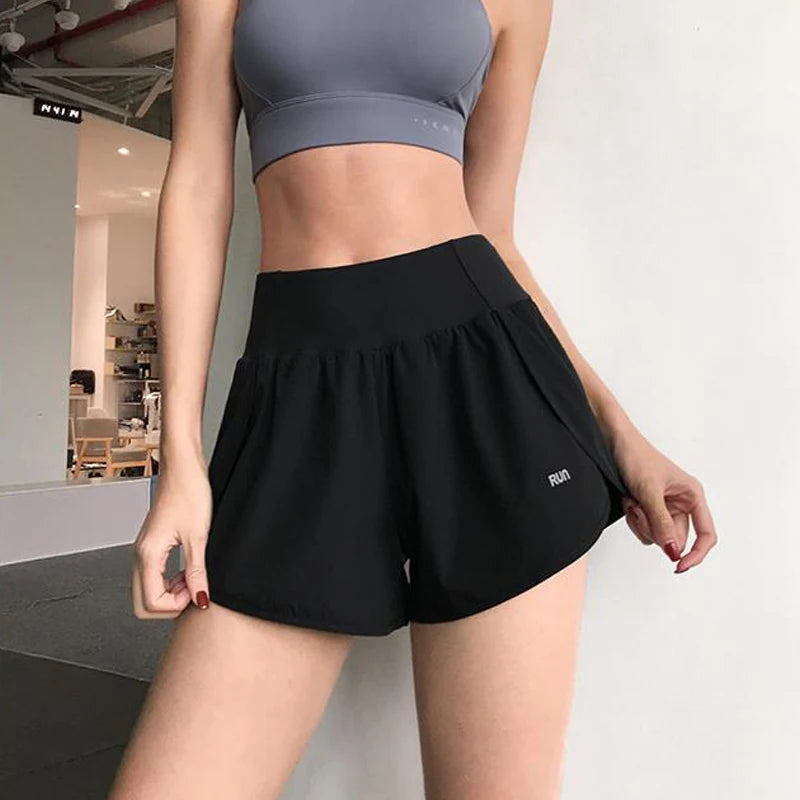 Double Layer Anti-glare High Waist Pocket Yoga Shorts Sports Fitness Wear Casual Summer Gym Ladies Loose Running Sweatpants